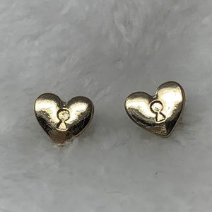 GV9 Heart Lock Gold Tone Stud Earrings Keyhole Logo Minimalist Butterfly Backs
